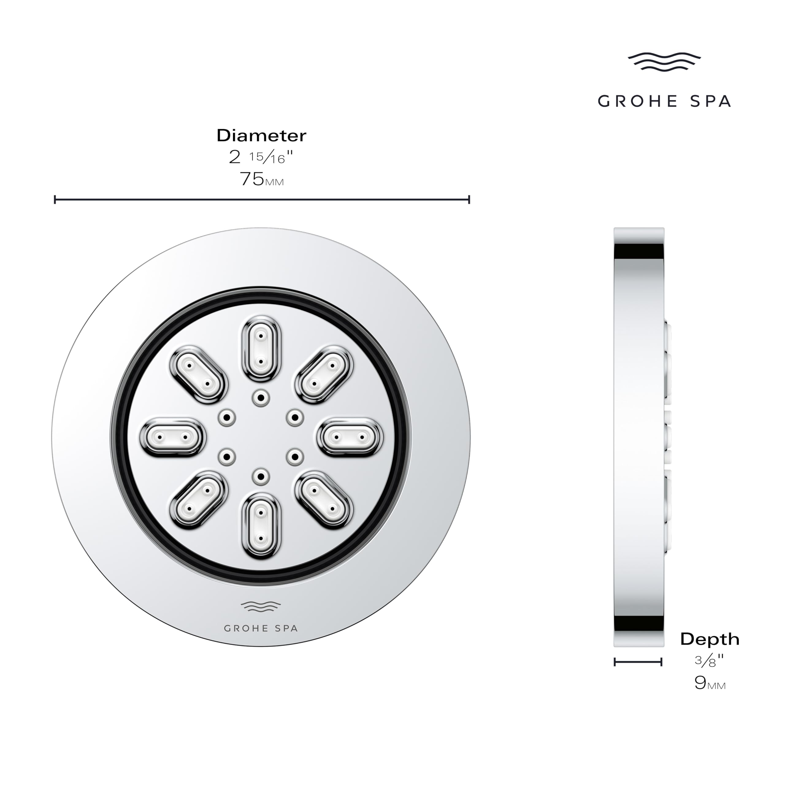 Grohe Rainshower 26844000 Body Spray Round - 2 Sprays, 0.9 GPM in Grohe Chrome