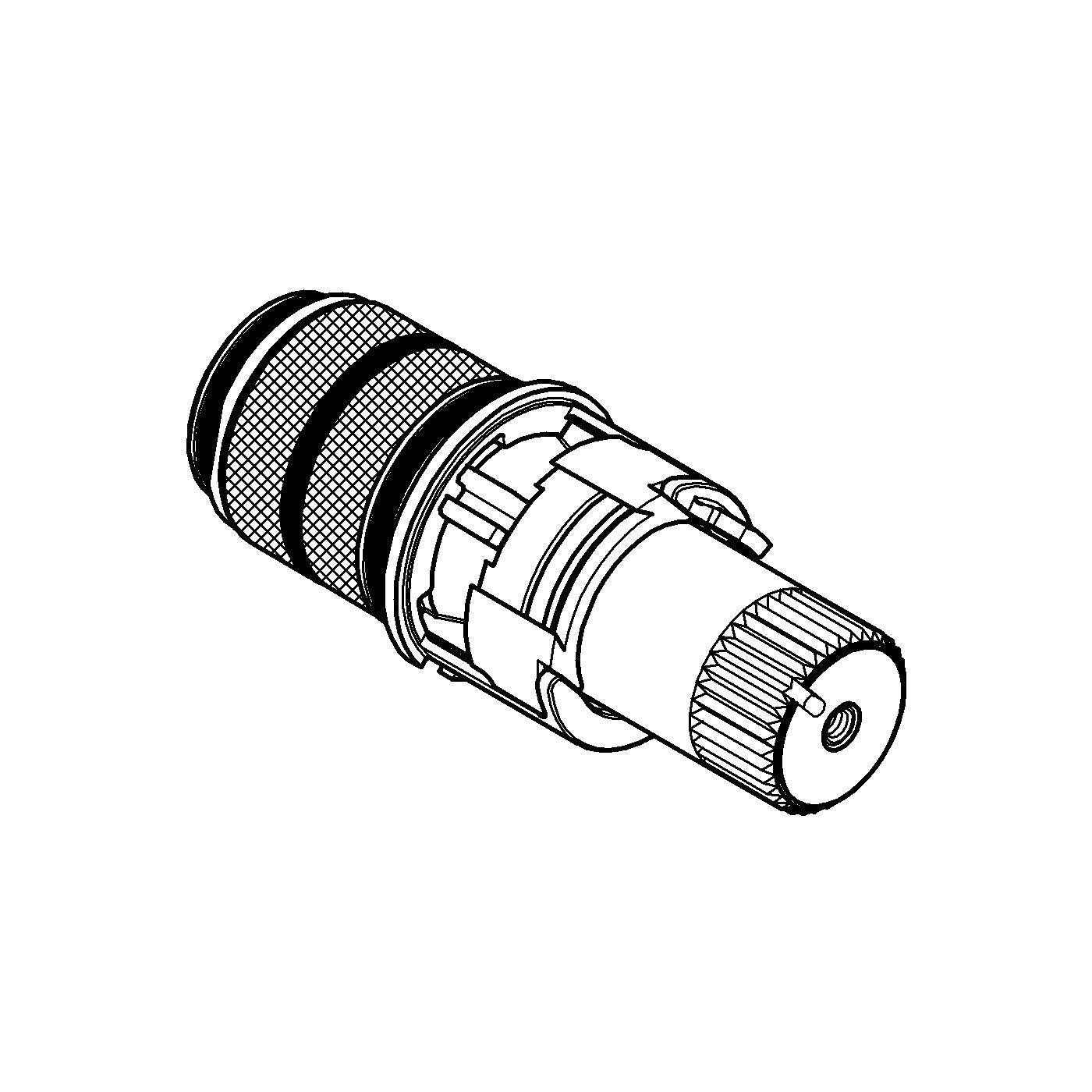 Grohe Turbostat 1/2" thermostatic cartridge with mesh filter and chrome finish connector.