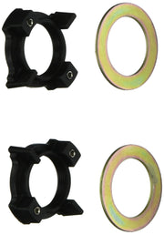 Black plastic escutcheon rings with metal screws and brass-colored washers for Delta Victorian faucet.