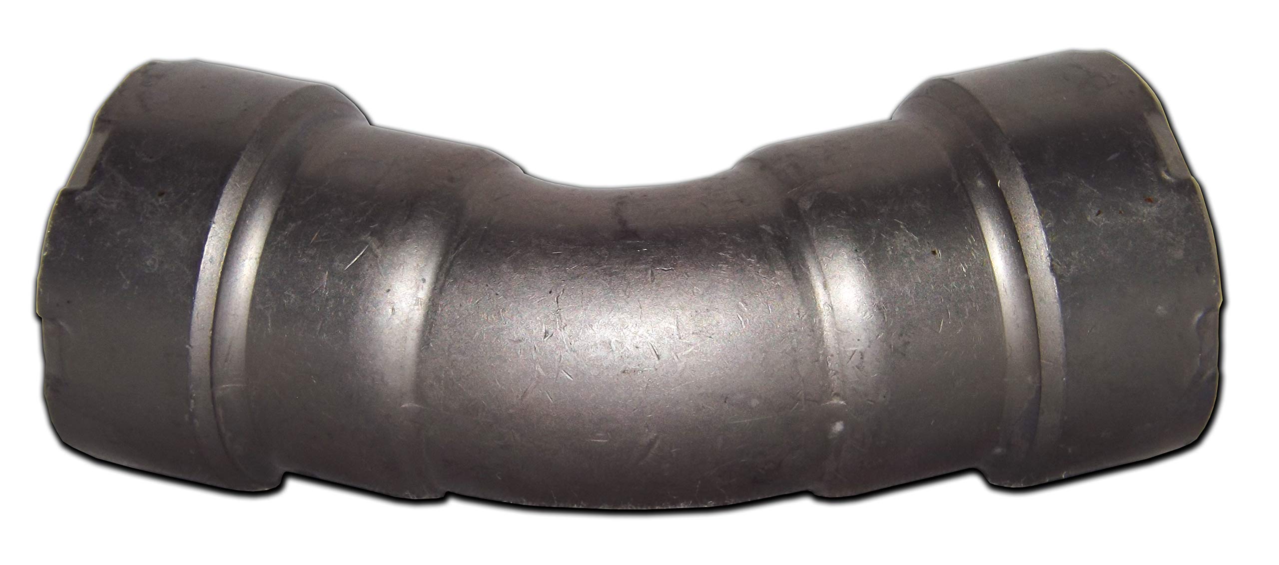 Metallic 45-degree elbow fitting with two press connection ends and grip rings on each side.