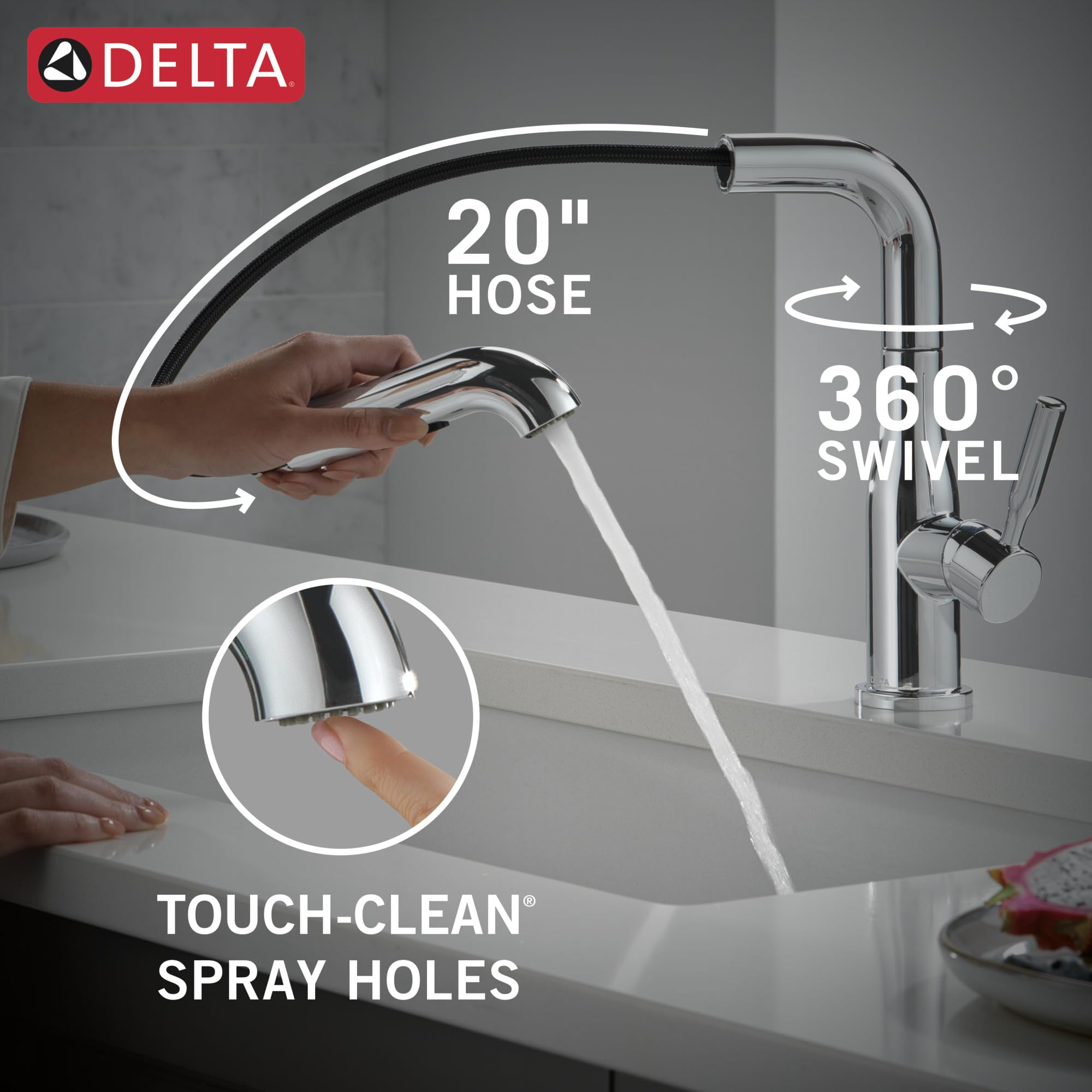 Delta Almari Almari Single Handle Pull-Out Kitchen Faucet in Chrome - 16943-DST