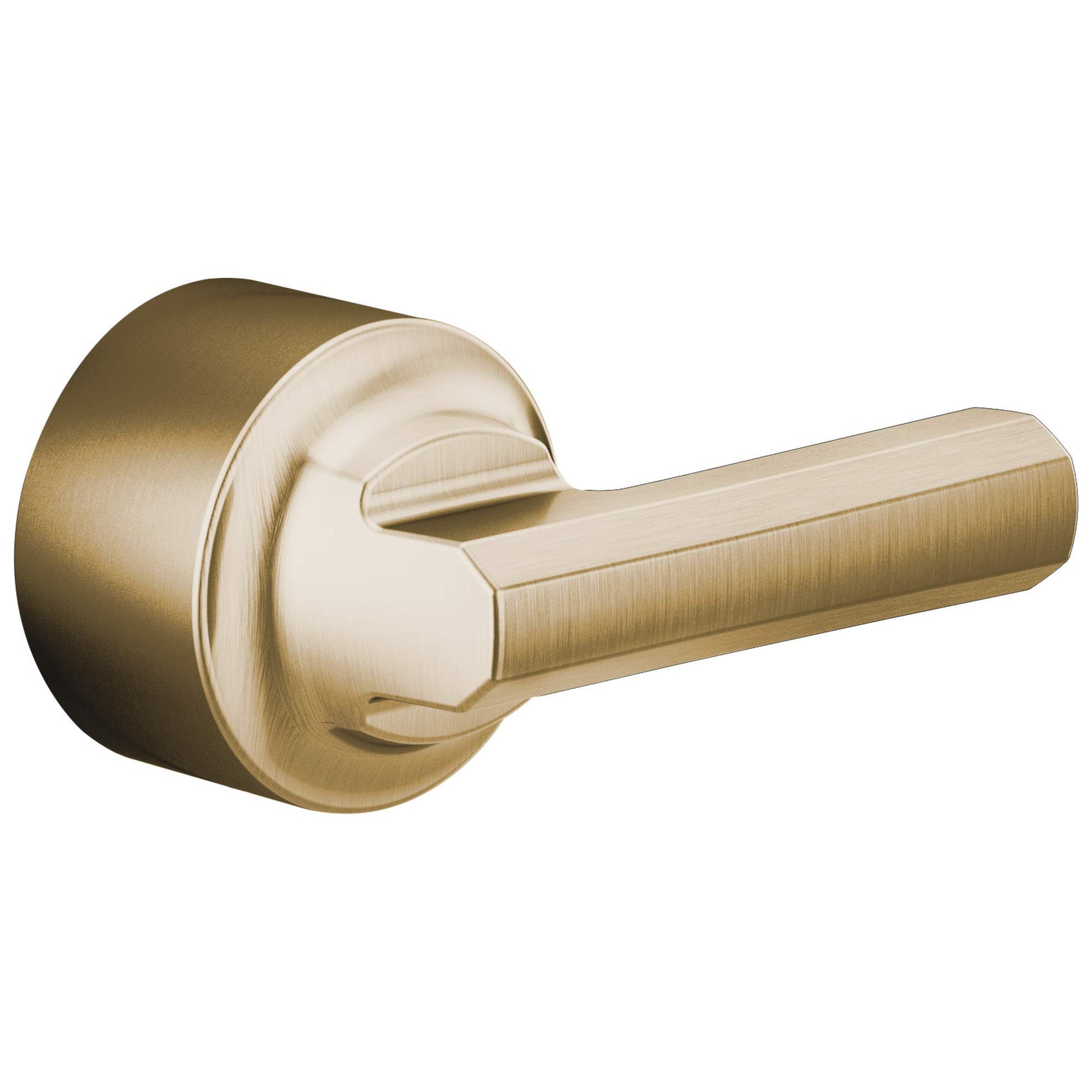 Brushed gold thermostatic valve trim with cream lever handle and circular escutcheon plate.