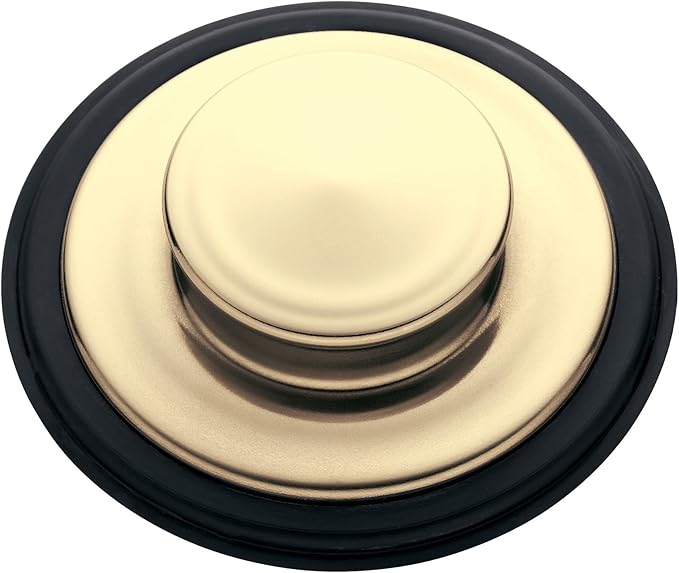 Dome-shaped sink stopper with cream-colored top and black rubber ring base, shown from above.