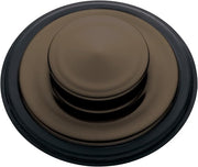 Mocha bronze sink stopper with dark rubber rim, shown from above with domed center button.