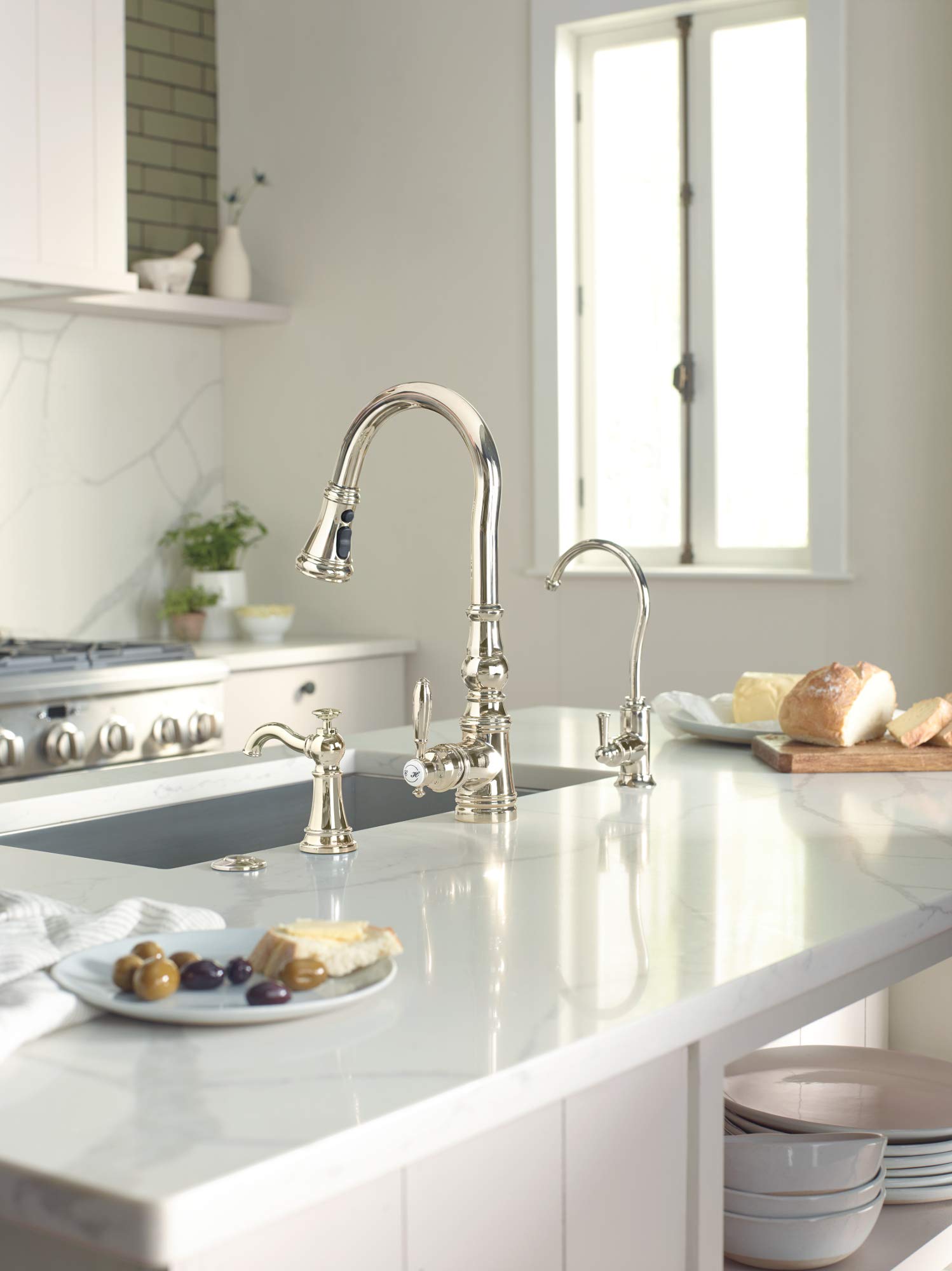 Moen Traditional Deck Mounted Kitchen Soap Dispenser with Above the Sink Refillable Bottle Polished in Polished Nickel - S3945NL