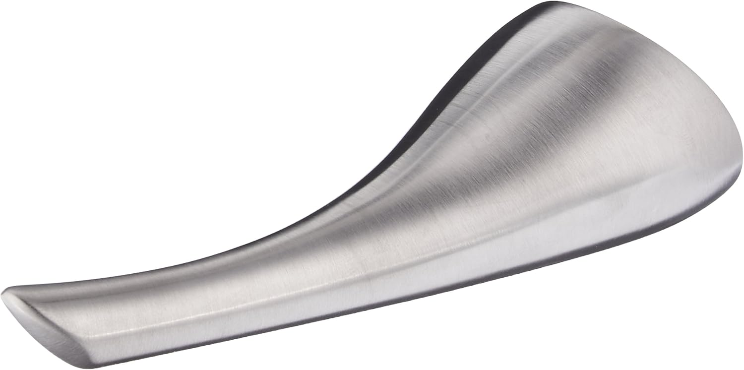 Stainless steel curved lever handle with brushed finish and tapered design.