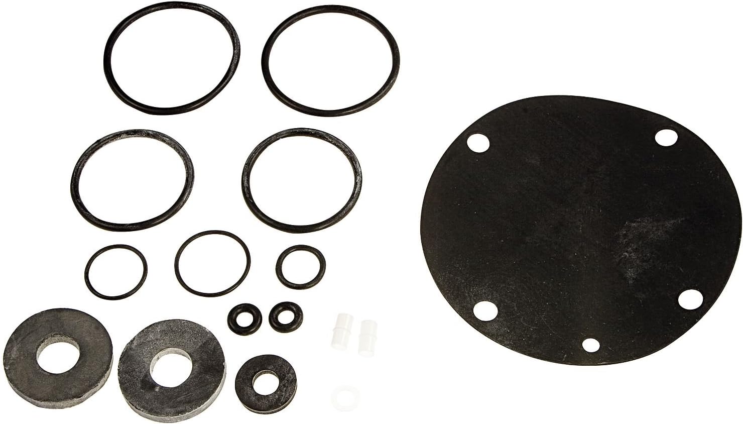 Rubber and metal replacement parts kit including four large rubber rings, three smaller rings, two metal washers, two small m