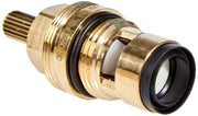 Grohe ceramic cartridge valve assembly with brass body, black rubber seals, and grooved metal stem.