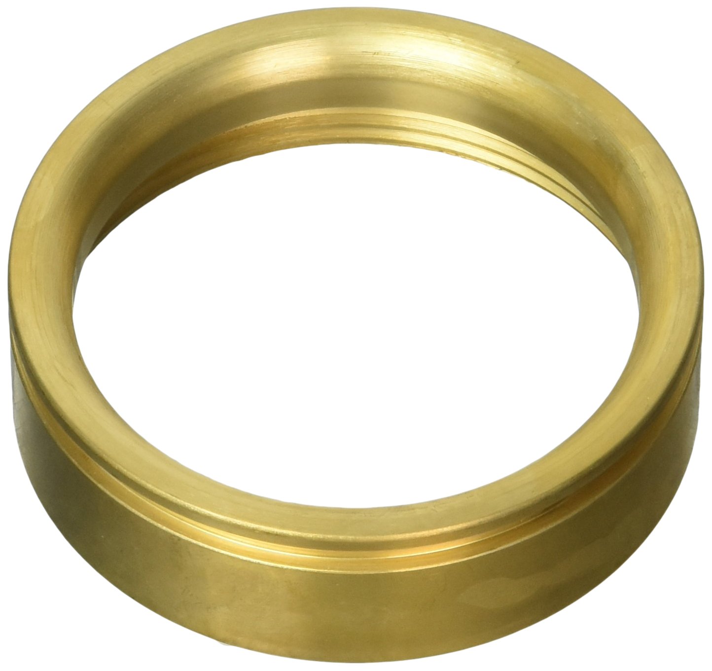 Polished brass ring-shaped bonnet with grooved detail band and hollow center opening.