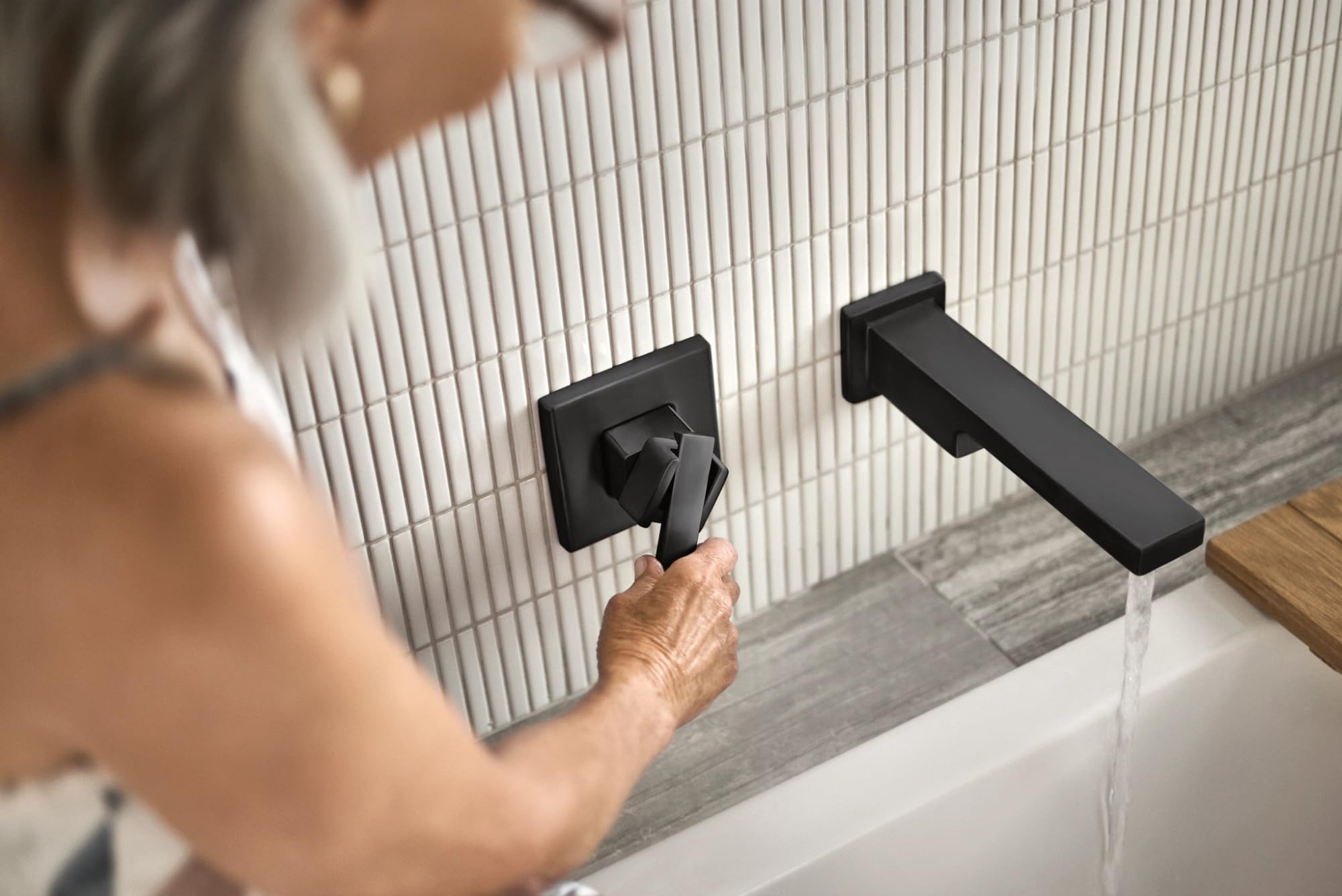 Moen 90 Degree Single Handle Wall Mount Tub Filler High Flow Tub Faucet with 10" Spout Reach in Matte Black - WTS911BL
