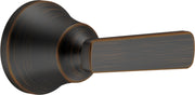 Venetian bronze metal lever handle with cylindrical escutcheon plate and textured finish.