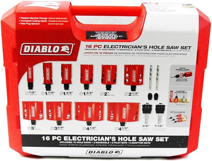 Diablo DHS16SEL 16 pc Electrician's Bi-Metal Hole Saw Set - 10 Pack
