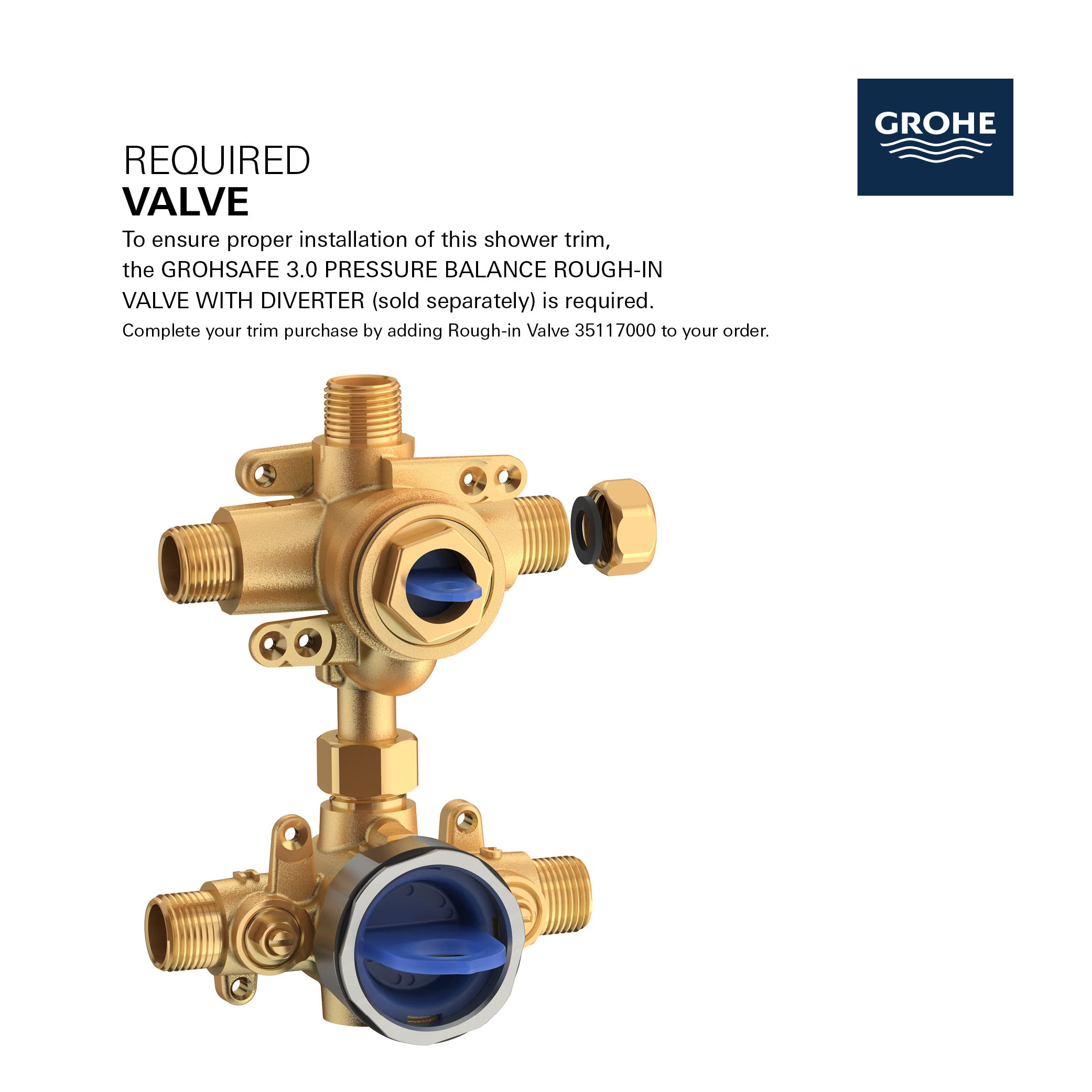 Grohe Eurocube 29422A00 EUROCUBE PRESSURE BALANCE VALVE TRIM WITH 2-WAY DIVERTER WITH CARTRIDGE in Grohe Hard Graphite