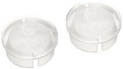 Two clear plastic button sets with textured mesh centers and split bottom design.