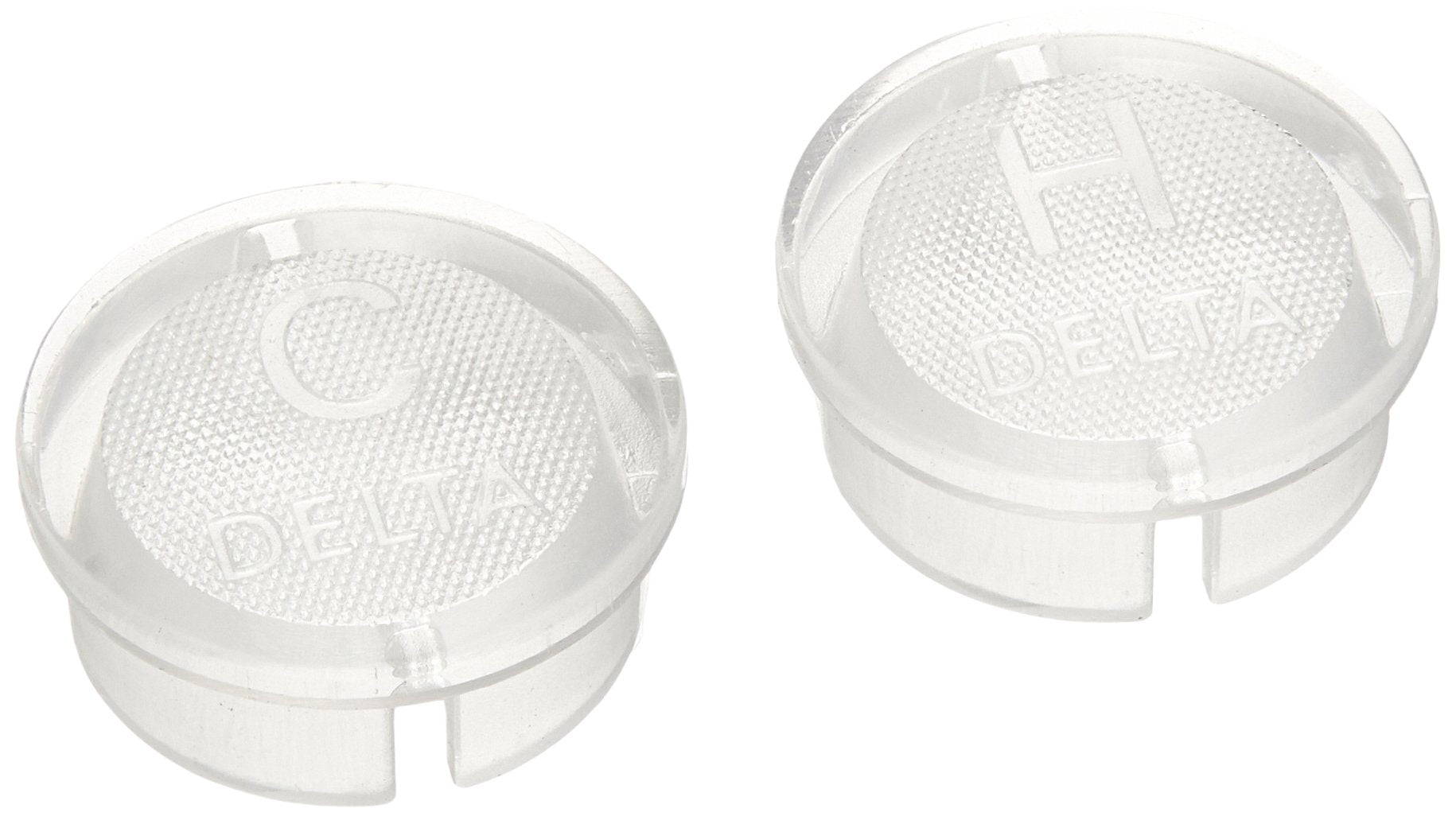 Two clear plastic button sets with textured mesh centers and split bottom design.
