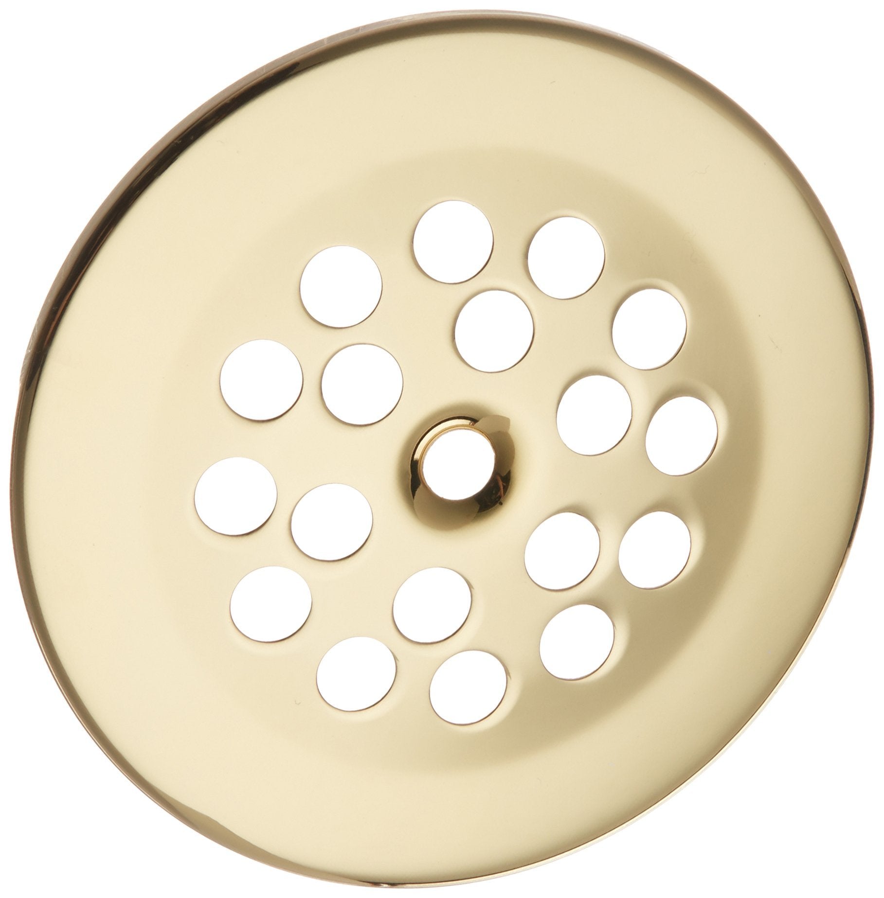 Polished brass dome strainer with multiple drainage holes and central screw fitting.