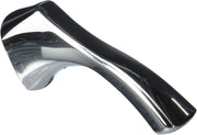 Chrome and black curved faucet handle with grip strip and lever mechanism.