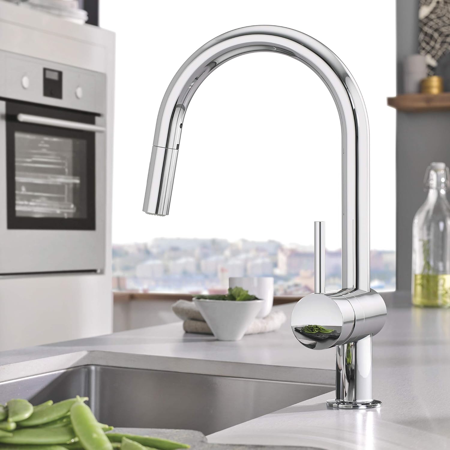 Grohe 31378003 Minta Single-Handle Pull-Down Kitchen Faucet Dual Spray 1.75 GPM In Starlight Chrome Finish