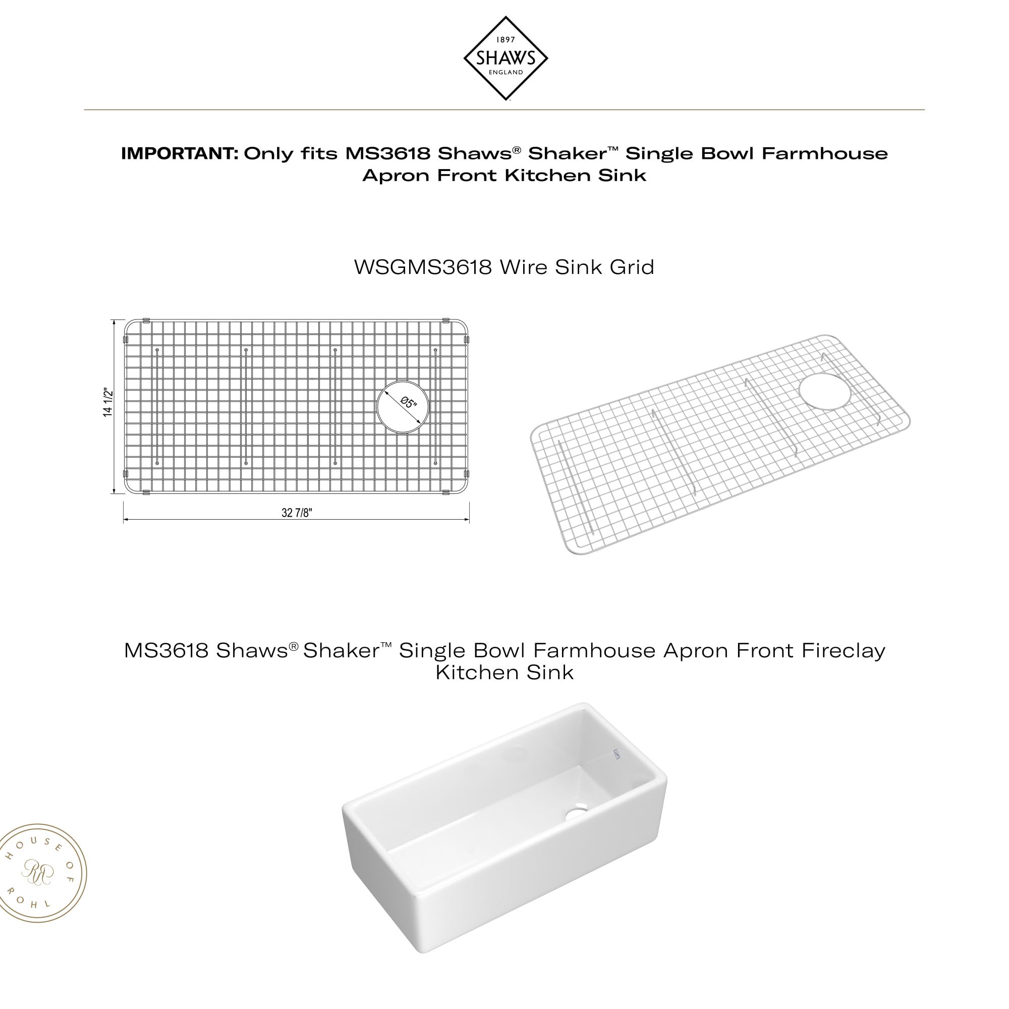 ROHL Shaker Sink Grid for 36 x 18 Sink - Stainless Steel