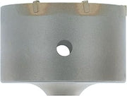 Gray cylindrical carbide-tipped core bit with center hole and SDS-Plus connection base.