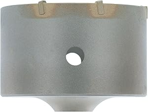 Cylindrical gray carbide-tipped core bit with center hole and flat bottom, SDS-Plus shank connection visible at top.