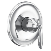 Chrome single-handle shower trim kit with oval escutcheon plate and lever handle.