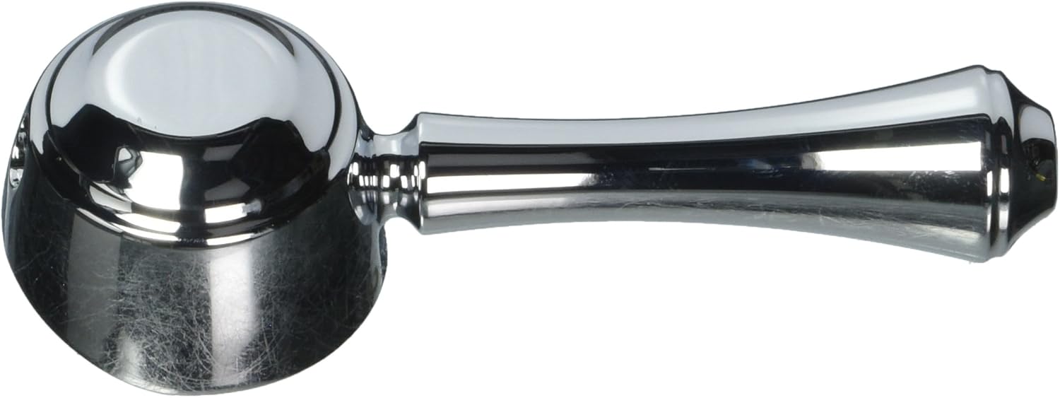 Chrome metal lever handle with rounded knob and tapered shaft for kitchen faucet.