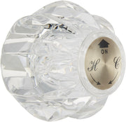 Clear acrylic knob handle with brushed nickel trim and temperature control markings.