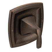 Bronze single-handle shower valve trim with angular design and pressure-balancing control lever.