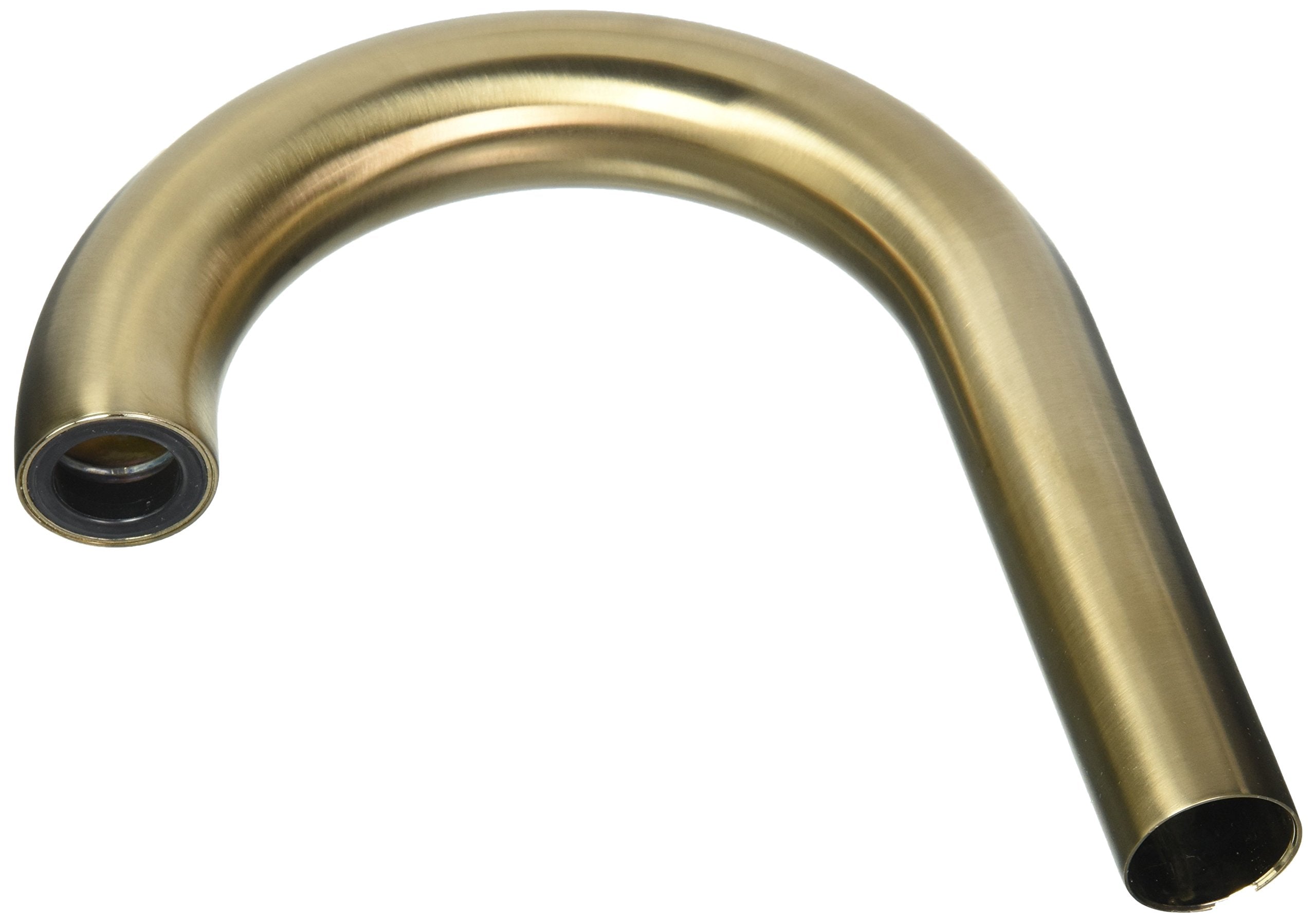 Curved kitchen faucet spout in champagne bronze finish with open water outlet ends.