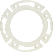 Cream-colored plastic closet flange extension ring with central opening and mounting holes around perimeter.