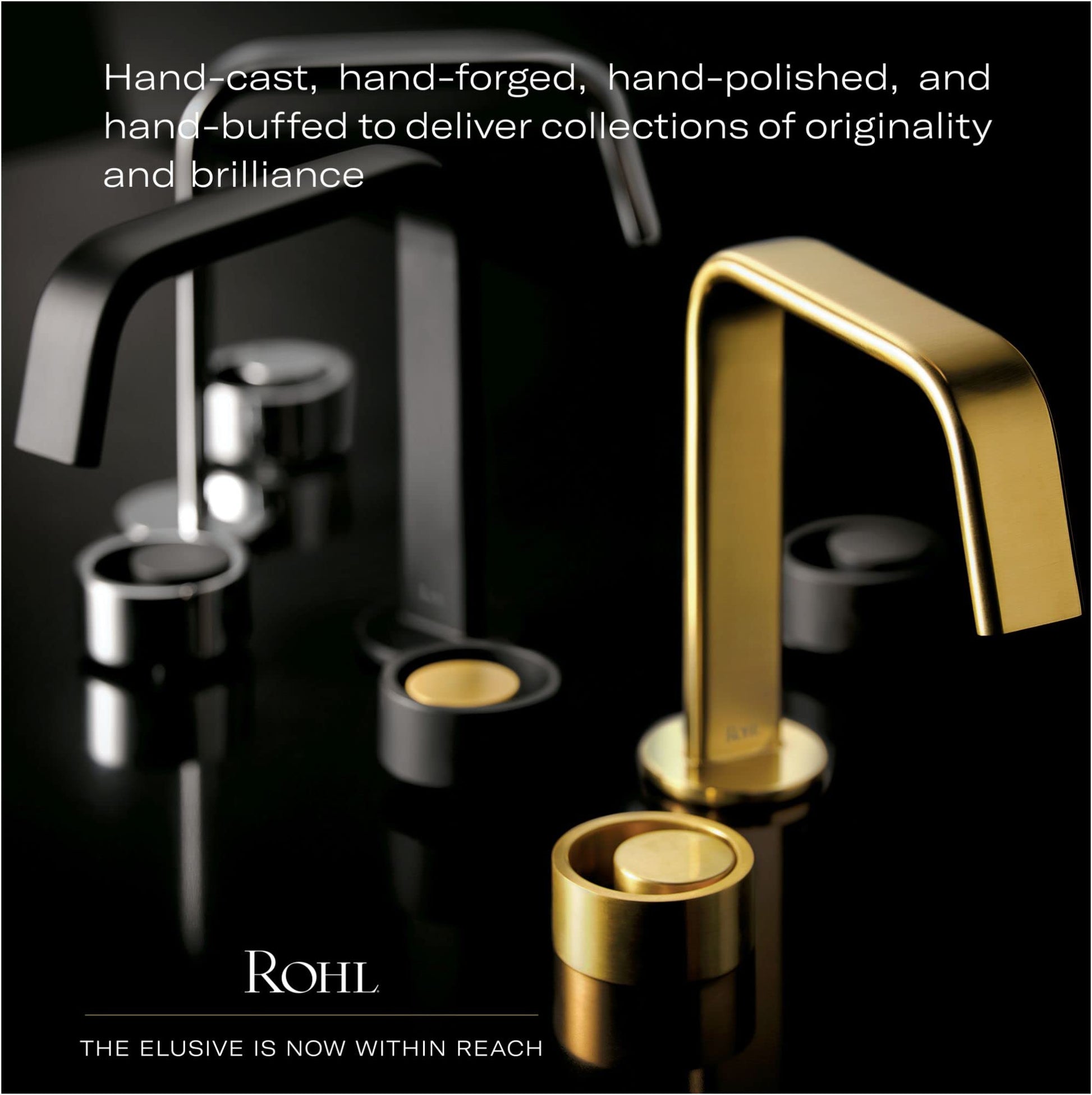 Antique gold towel bar with curved rectangular design and polished finish against black background.