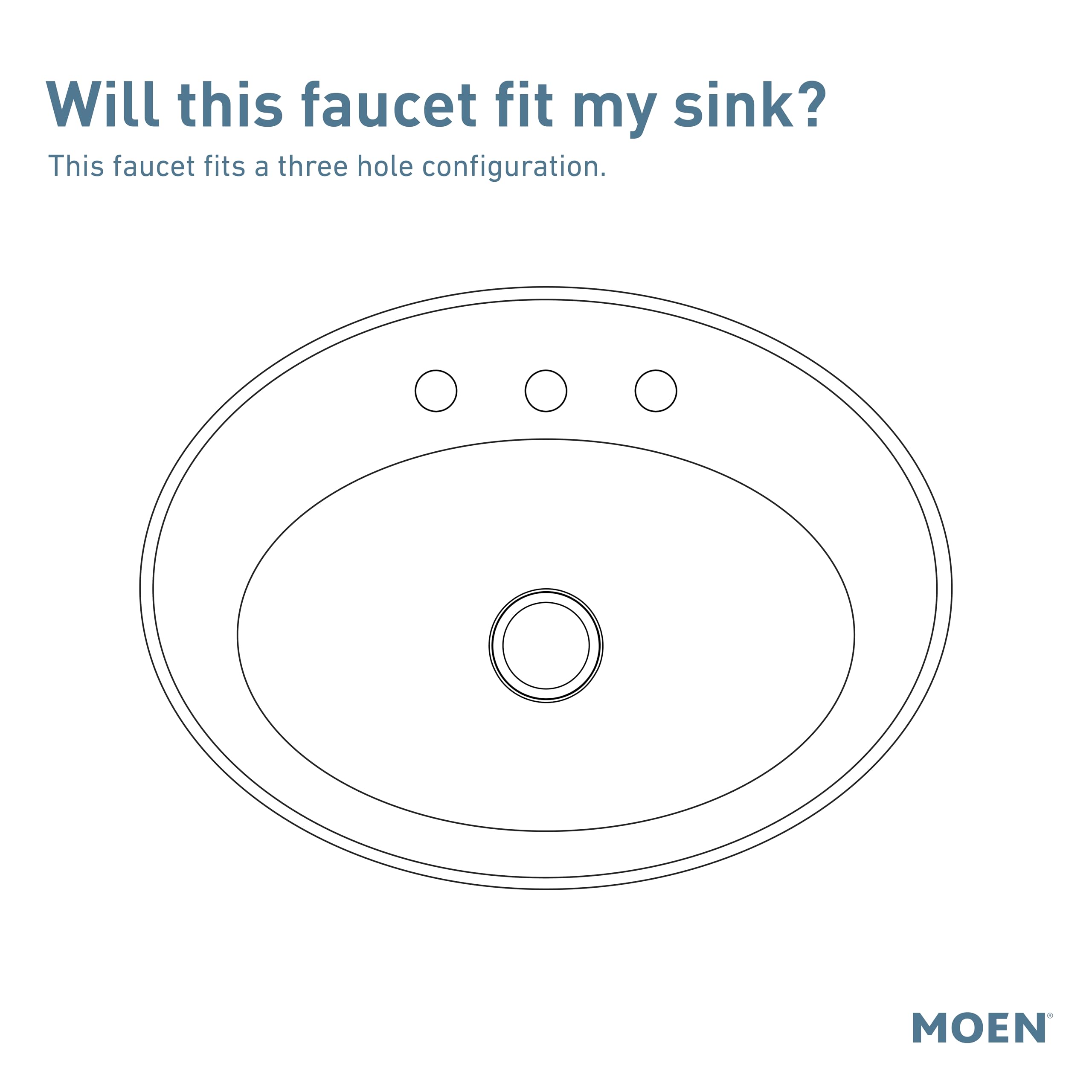 Overhead view of oval bathroom sink with three holes spaced across top and center drain opening.