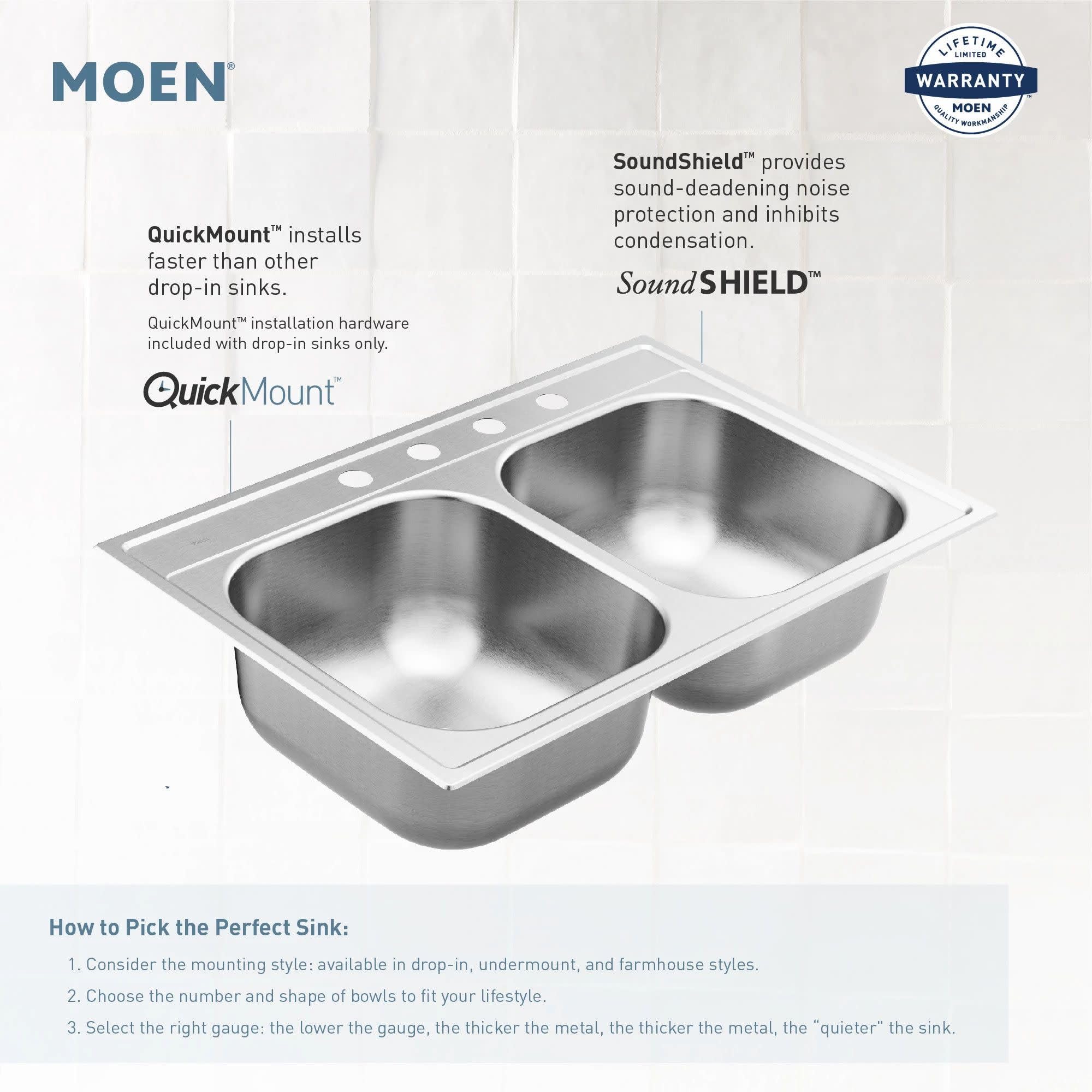 Moen Prep 18 Gauge Steel Undermount Farmhouse Apron Front Single Bowl Kitchen Sink 30 Inch x 21 Inch Stainless Steel in Stainless Steel - G18121