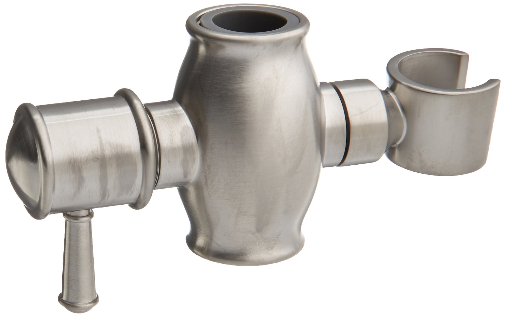 Stainless steel slide bar mechanism with central connector and cylindrical end pieces for shower hand rail installation.