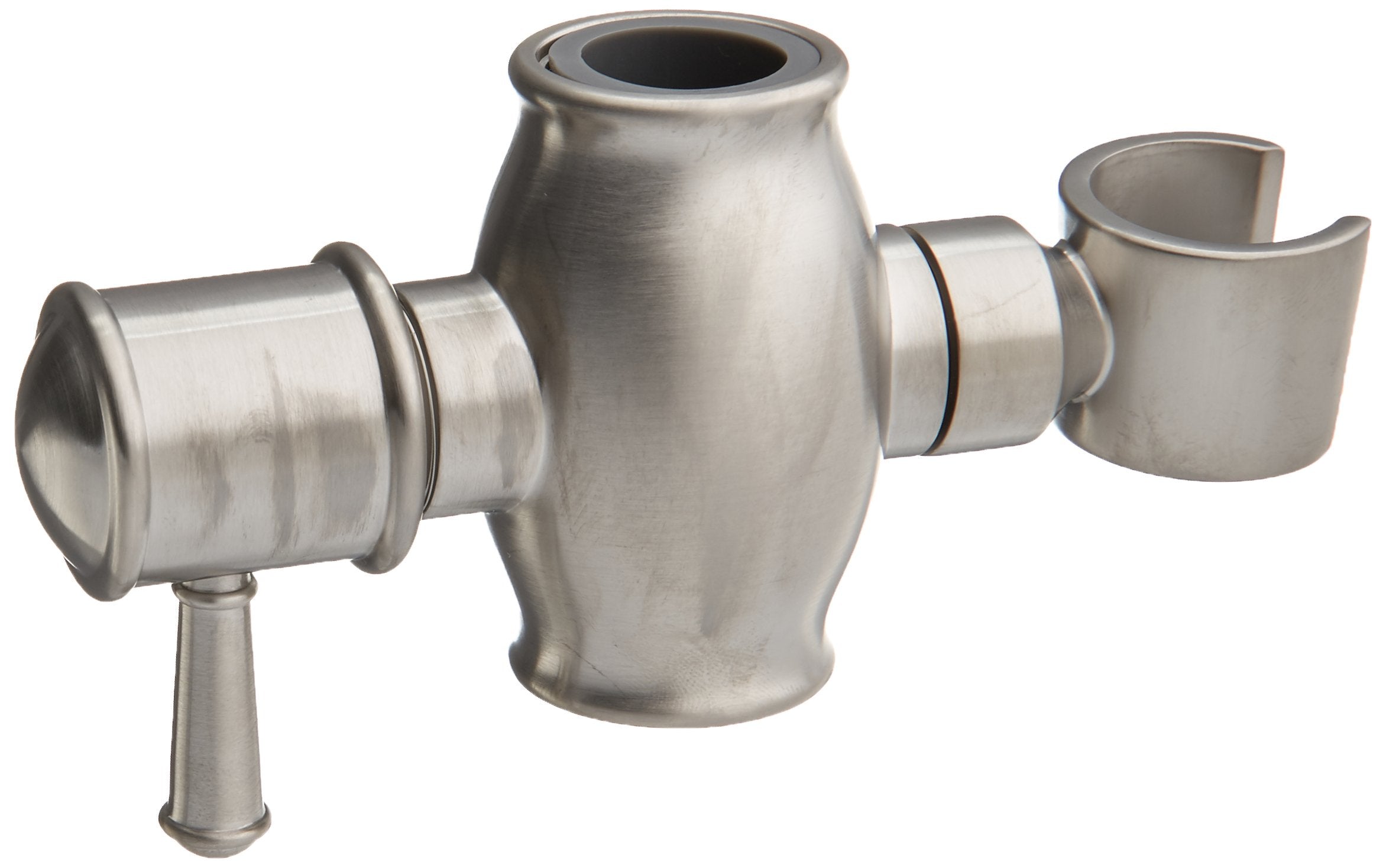 Stainless steel slide bar mechanism with central connector and cylindrical end pieces for shower hand rail installation.