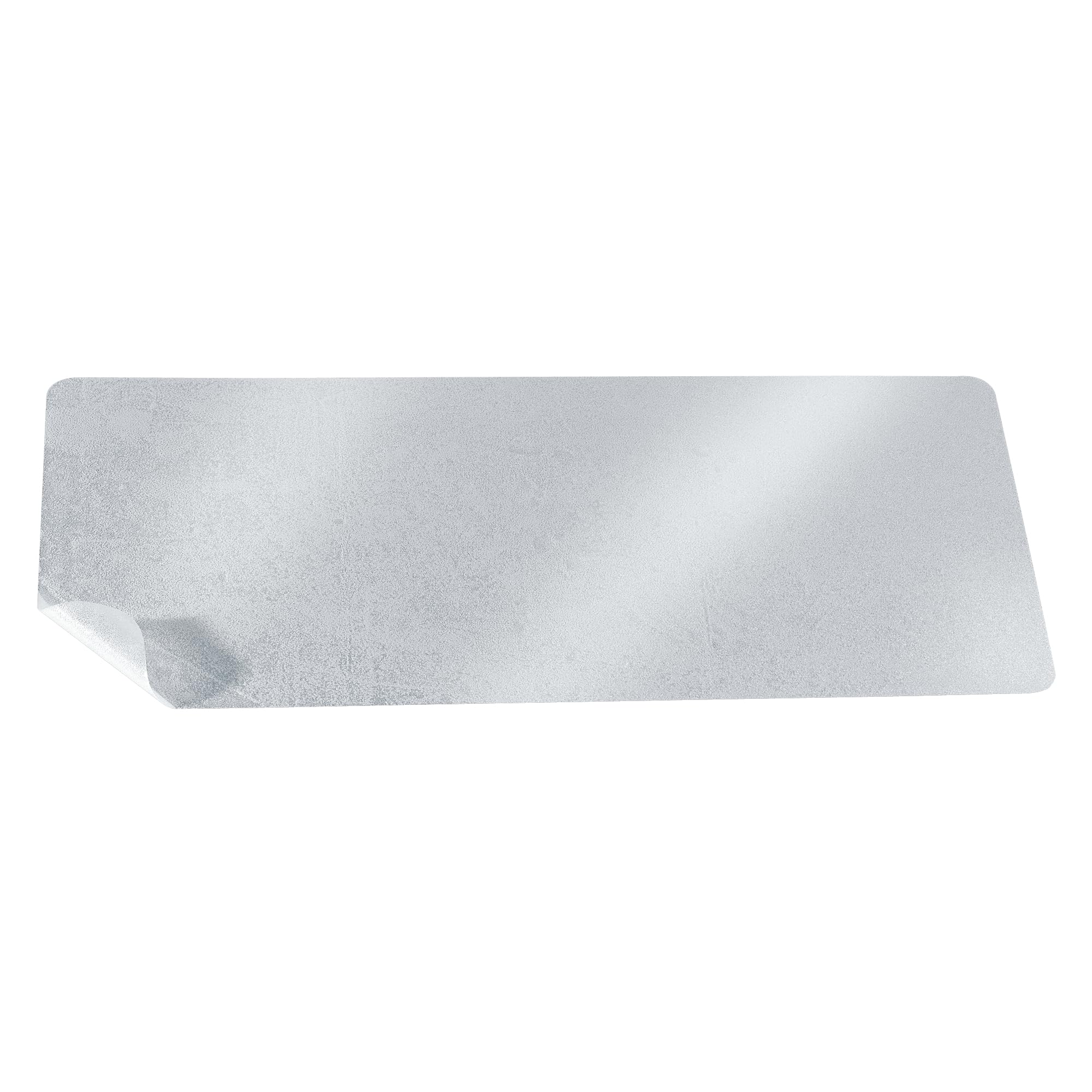Gray rectangular non-slip bath mat with textured surface and rolled corner.