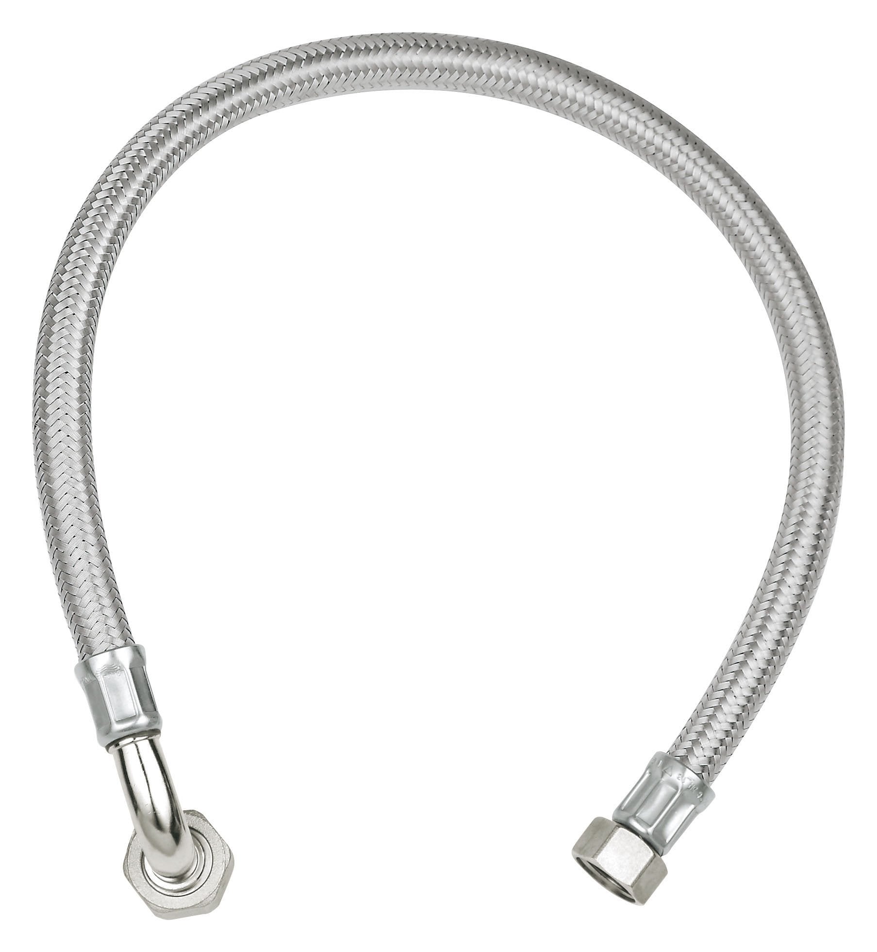 Chrome braided connection tube with threaded fittings on each end.