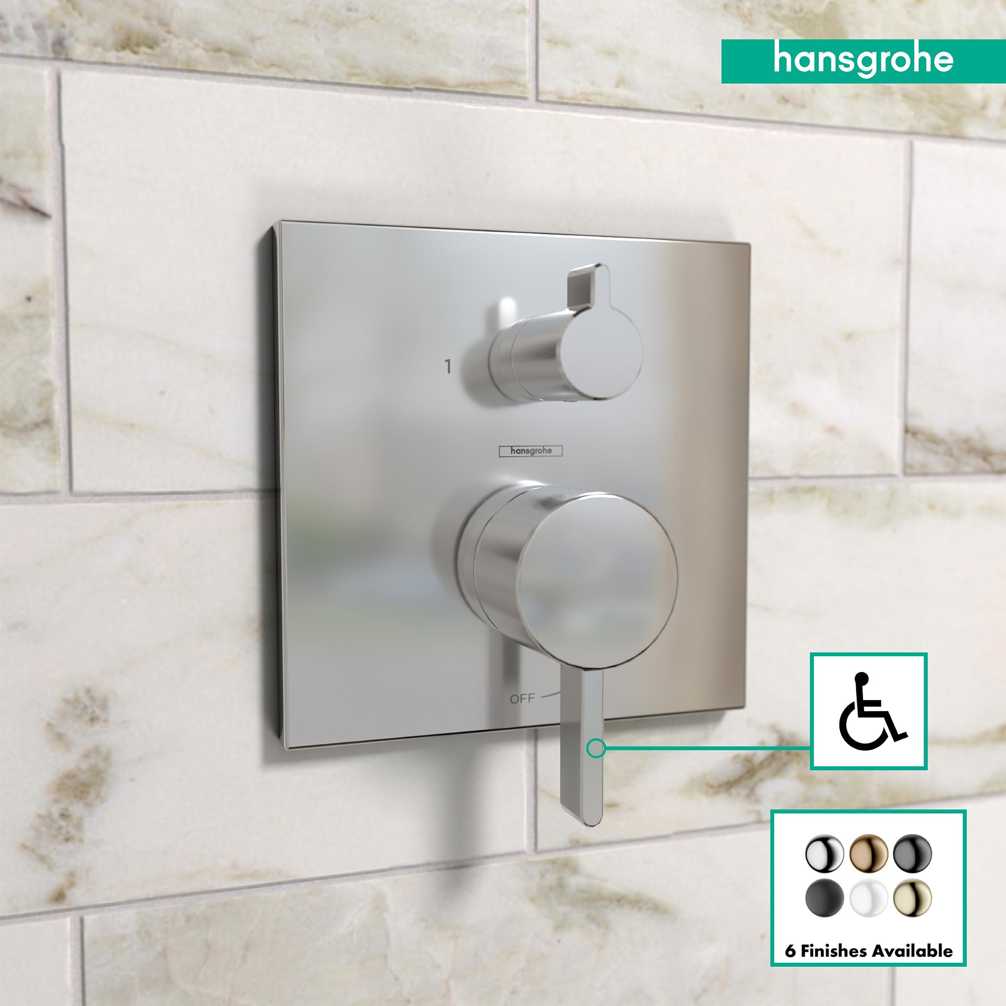 Hansgrohe 15862001 Ecostat Pressure Balance Trim Square with Diverter in Chrome