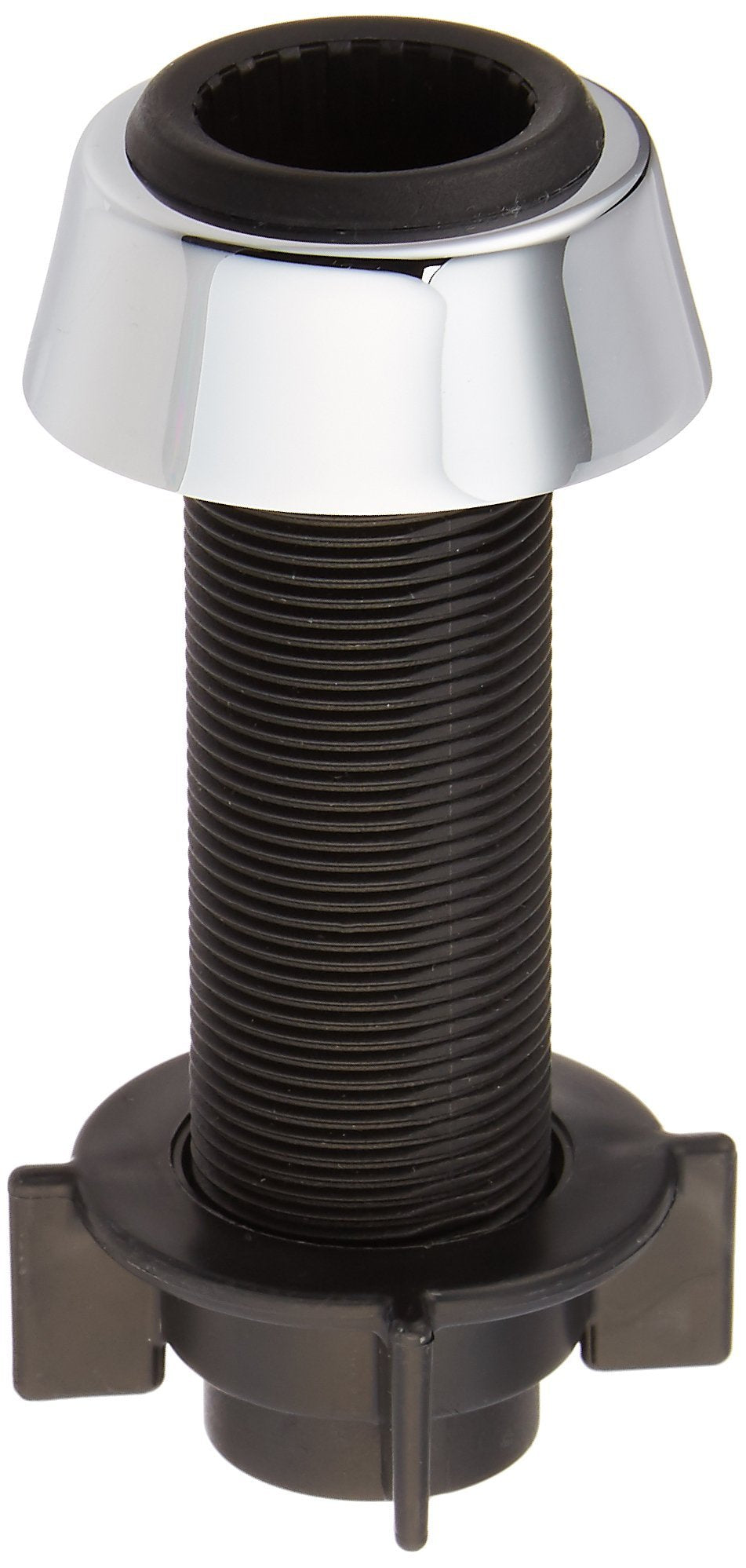 Chrome and black spray support assembly with threaded shaft and rubber gasket ring.