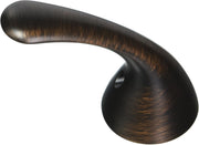 Curved metal lever handle in dark bronze finish with brushed texture and copper accents.
