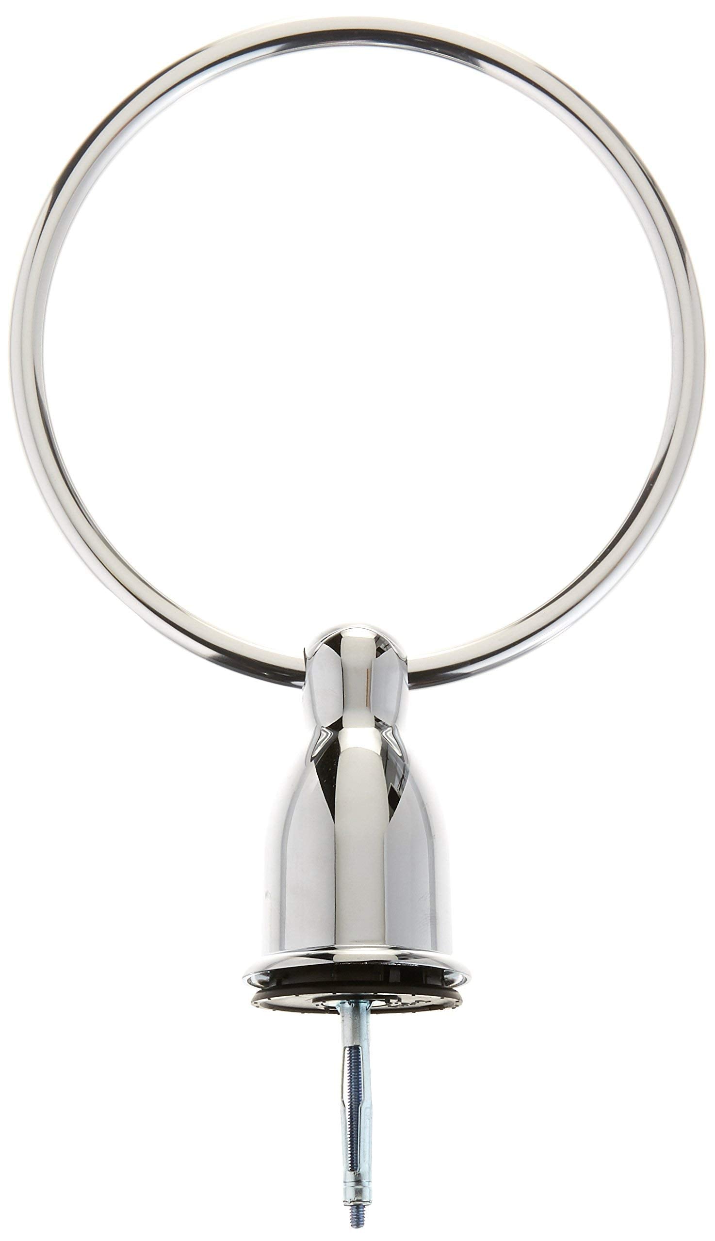 Chrome towel ring with circular design and wall-mounted bracket attachment.
