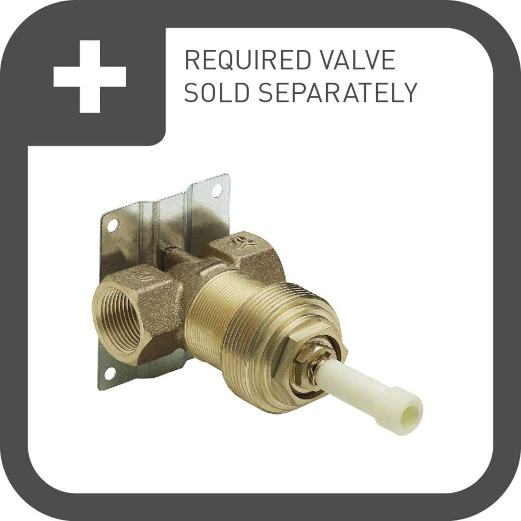 Chrome volume control trim kit with brass valve body, mounting bracket, and cream-colored stem handle.