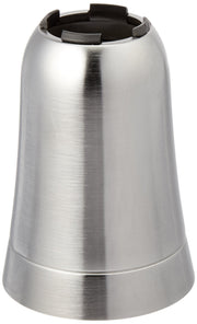 Brushed stainless steel valve sleeve with tapered conical shape and black internal components at top opening.