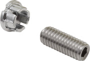 Chrome-finished set screw with hex socket and matching button cap in metallic silver.