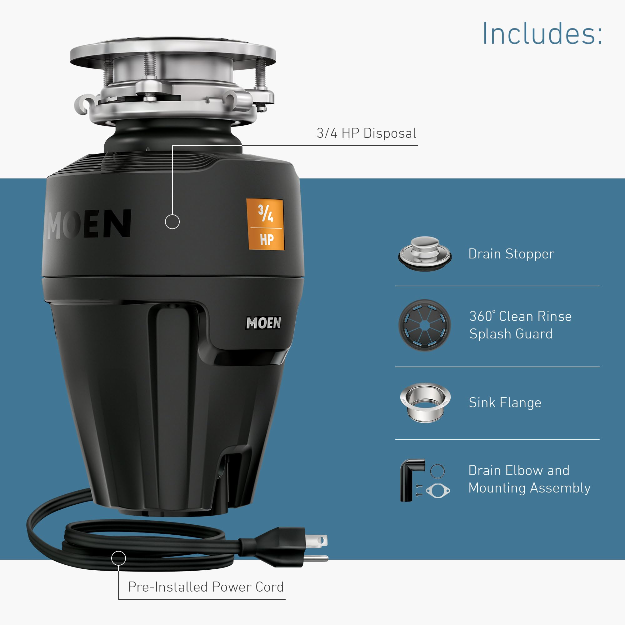 Moen EX Series 3/4 HP Garbage Disposal - EX75C