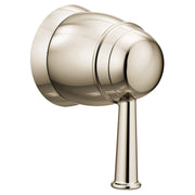 Polished nickel shower valve trim with rounded knob handle and cylindrical wall-mounted escutcheon plate.