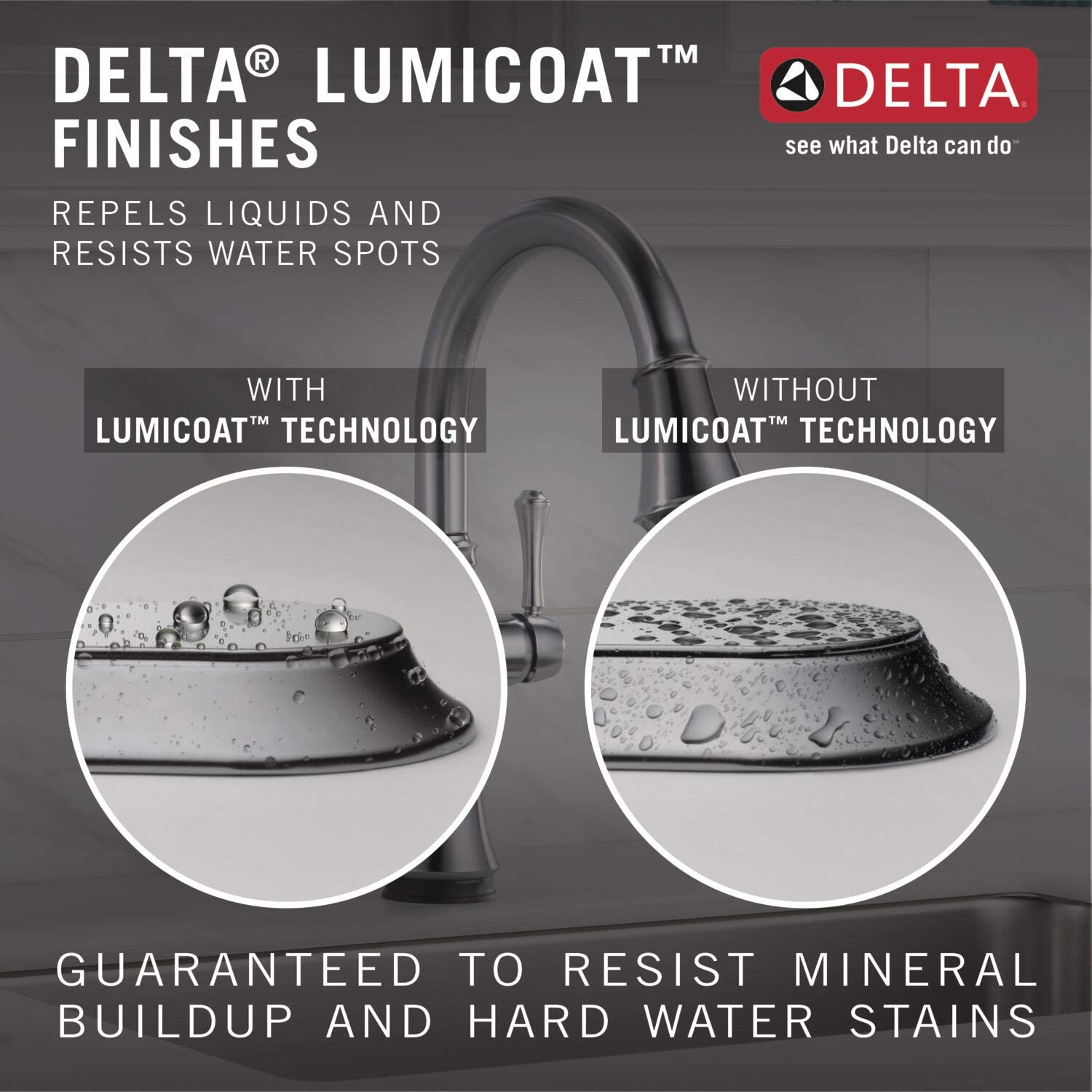 Delta Stryke soap and lotion dispenser in Lumicoat Arctic stainless finish with curved spout and pump top.