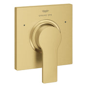 Grohe Allure brushed gold 3-way diverter valve trim with round handle and spa logo on square escutcheon plate.