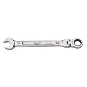 Milwaukee 3/4" flex head combination wrench with open end on left and ratcheting box end on right.